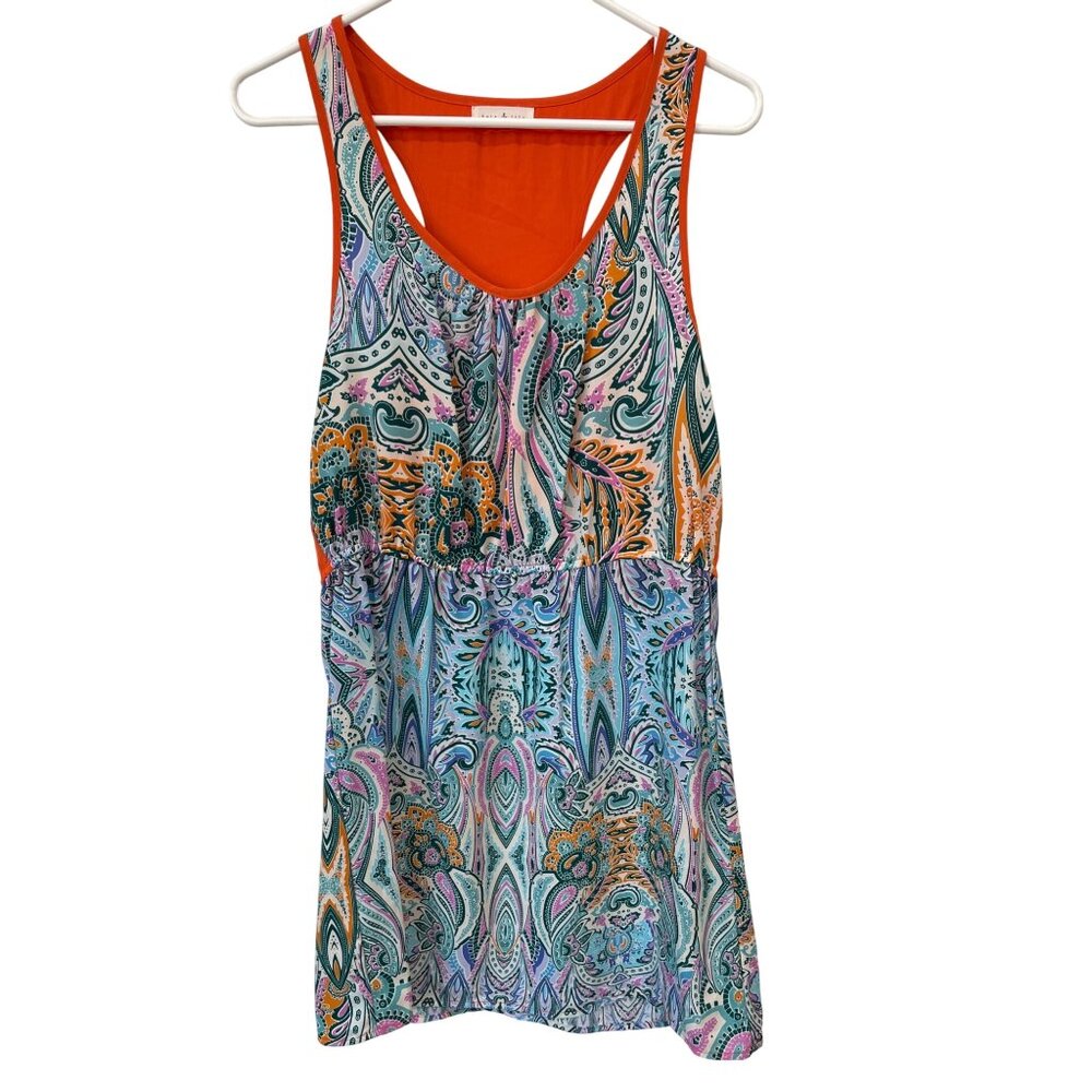 Kate and Lily Sleeveless Paisley Mini Dress Size Large Orange Multi Boho Cottage